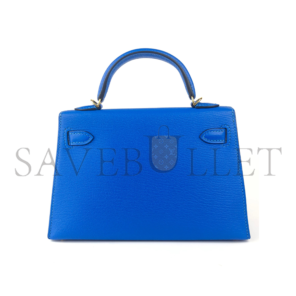 HERMÈS MASTER MINI KELLY II BLUE HYDRA CHÈVRE LEATHER GOLD HARDWARE (19*12*5.5cm) 